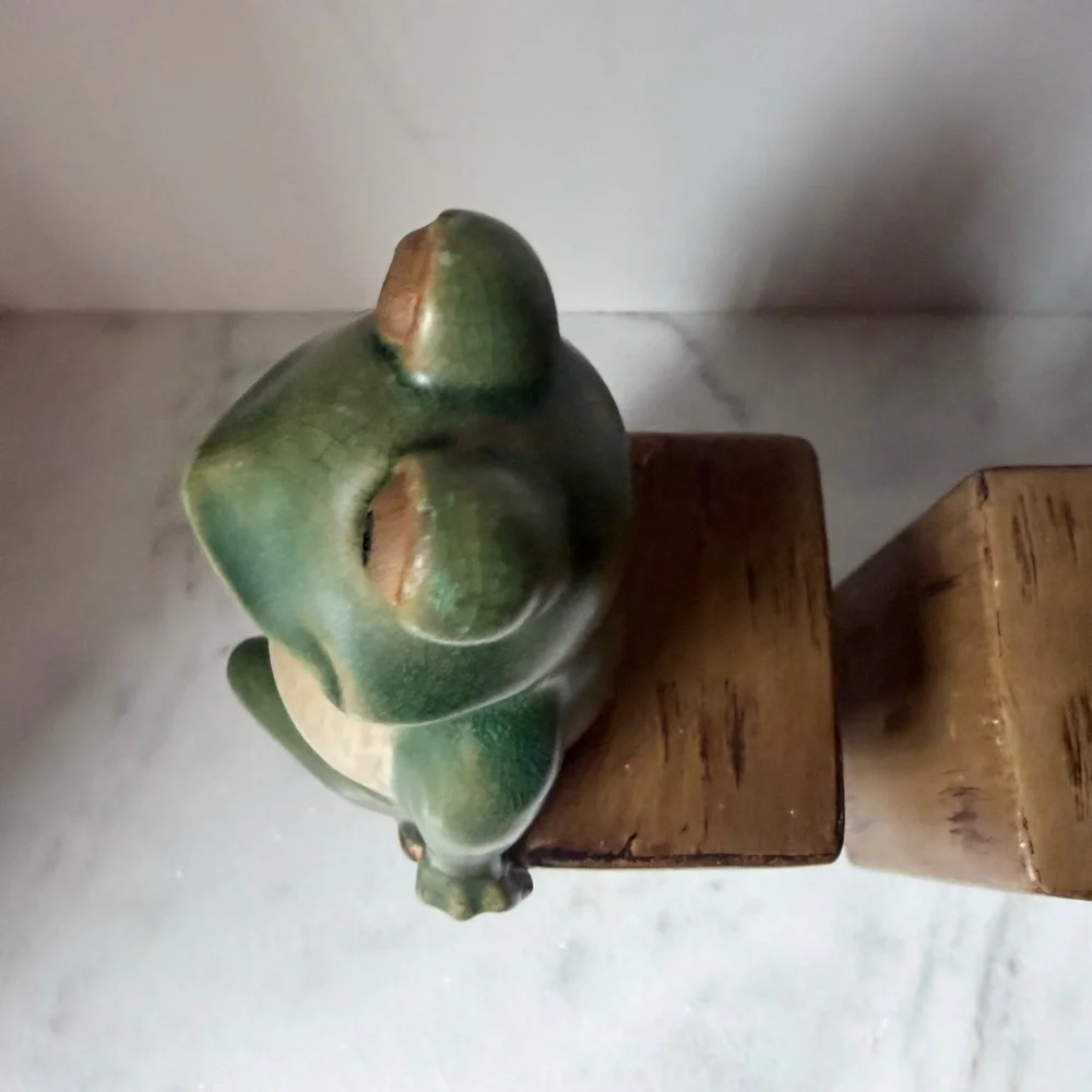 Charming Frog Bookends - Green and Brown